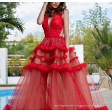 Red Sexy Indian Style See Through Ladies Formal Long Evening Banquet Dress